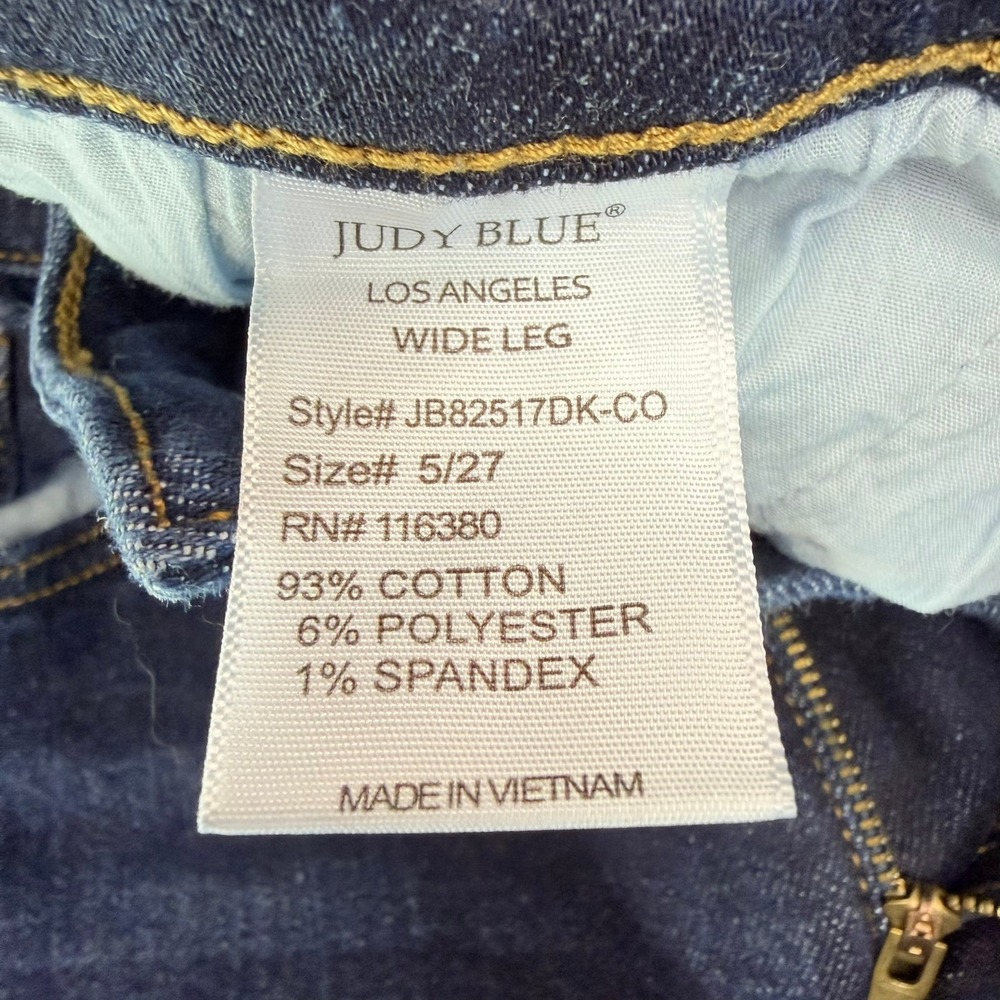 Judy Blue Wide Leg Jeans Women 5/27 Dark Wash Raw Hem High Rise Cotton Blend - Picture 8 of 10